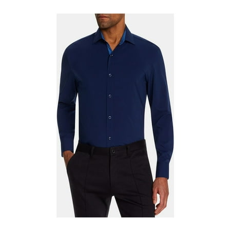 TALLIA Mens Navy Collared Classic Fit Non Iron Dress Shirt L 16/16.5- 34/35
