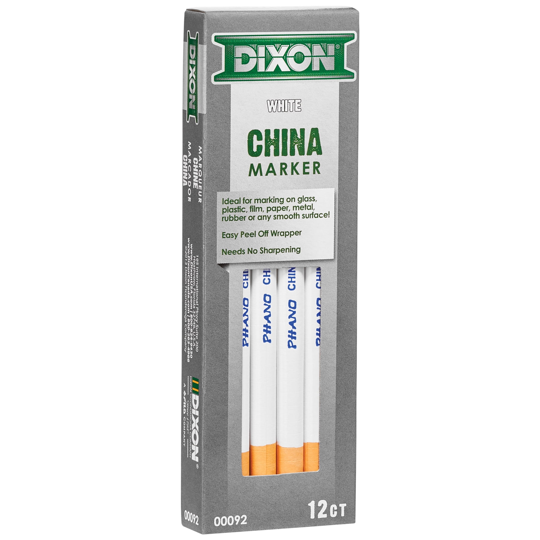 Dixon Phano China Markers, White, 12 Per Pack, 2 Packs