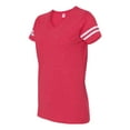 thumbnail image 2 of Fine Jersey V-Neck Short Sleeve Footbal T-Shirt for Women , White / Vintage Red , S, 2 of 5