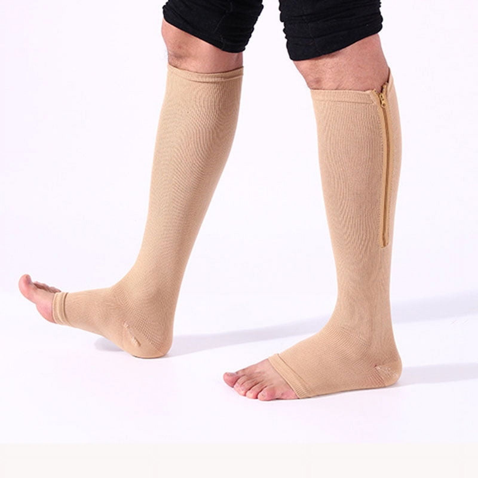  CASMON 2 Pairs Zipper Compression Socks for Women & Men, 15-20  mmHg Open Toe Knee High Support Socks for Varicose Vein Edema : Health &  Household