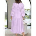 thumbnail image 3 of Arvbitana Women Bohemia Long Dress Solid Color Deep V-neck Long Sleeve Midi Dress Big Swing Flowy Dress Loose Cual Vacation Dress for Beach Party, 3 of 4