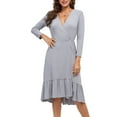 thumbnail image 2 of Mceream Women's V-Neck Wrap Dress with Ruffled Hem, Long Sleeve, Stretchy Knit Fabric for Office, Wedding Guest, Party, Evening Gray XL, 2 of 6