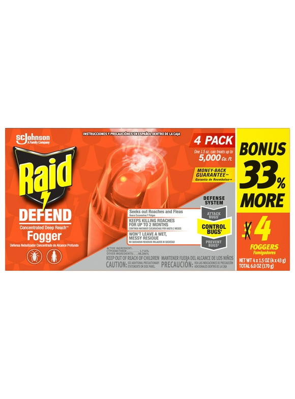 Raid Concentrated Deep Reach Fogger for Fleas & Roaches, 1.5 fl oz, 4 Cans