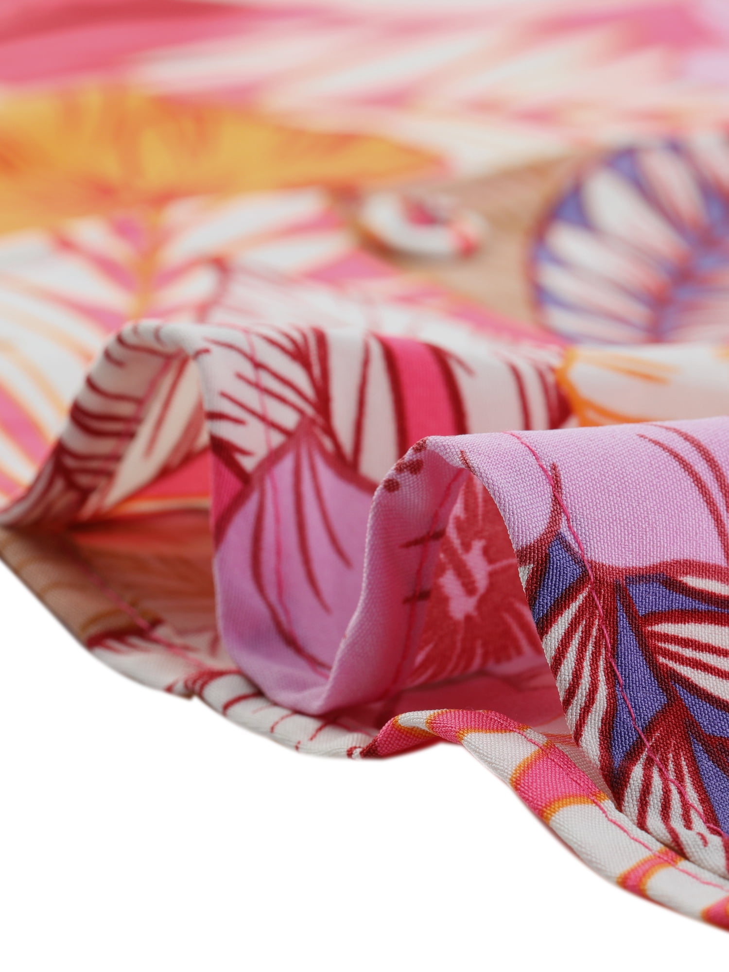 DARING DIVA Floral Leaves Print Short Sleeve Beach Top M Bright Pink