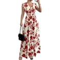 thumbnail image 2 of JoveMarine Summer Dresses for Women 2026 Floral - Print V-Neck Long Waist Cinching Flowy Maxi Dress with Elastic Back for Beach Resort,Red XL, 2 of 8