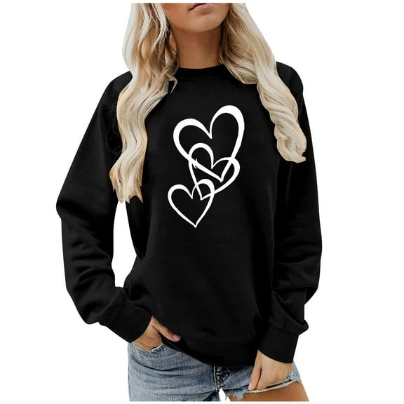Zedker Fashionable Heart-Shaped Prints womens Sweatshirt Casual Crewneck Long Sleeve Fall and Winter Thermal Pullover Tops,Black,L