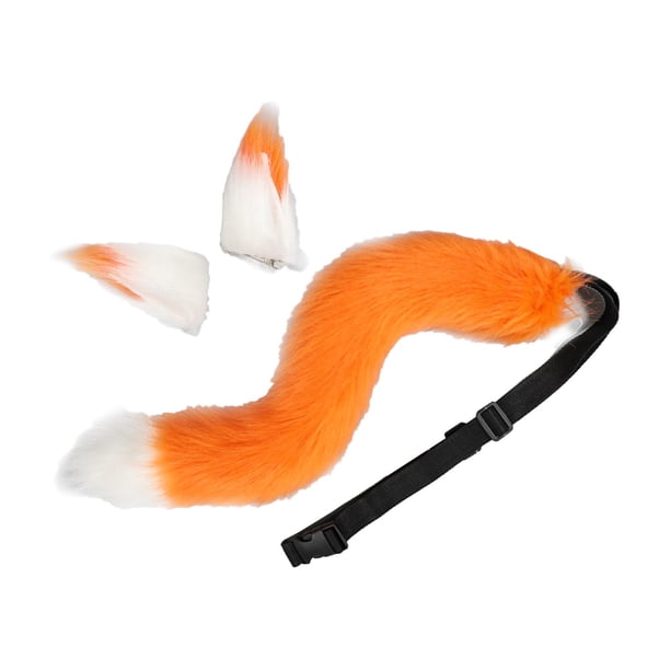 Conjunto de orejas y cola de zorro Hugo cola flexible orejas de animales accesorios de Cosplay felpa fiesta Naranja Blanco