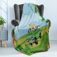 thumbnail image 4 of Leopard Soft Flannel Fleece Throw Blanket, Safari Vehicle in the Center of a Jungle with Animal on Top Adventurous Theme, Cozy Plush for Indoor and Outdoor Use, 50" x 60", Multicolor, by Ambesonne, 4 of 5