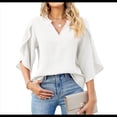 thumbnail image 1 of Blusa Holgada de con Cuello en V y Mangas 3/4 con Volantes para Mujer, Color , Talla S, 1 of 6