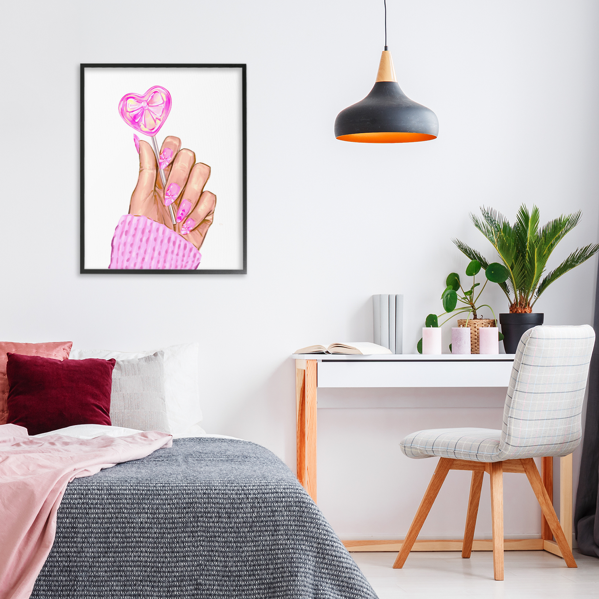 Pink Fashion Bow Lollipop Black Framed Giclee Art, design by Ziwei Li