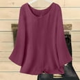 thumbnail image 5 of yoeyez Cotton Linen Tops for Women 3/4 Sleeve Tunic Tops Loose Crew Neck Solid Color T Shirts Dressy Lightweight Business Casual Blouse Wine,S, 5 of 6