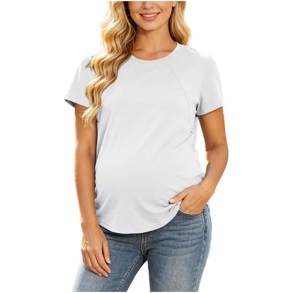 JWshufel Pregnancy Casual Tops for Women Maternity Short Sleeve Breathable Lightweight Shirts Tee Workout Athletic Wear