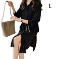thumbnail image 1 of Vestido camisero Vestido midi de gasa transpirable con bolsillo informal de manga larga, Negro, L Inevent AP001472-14B, 1 of 7