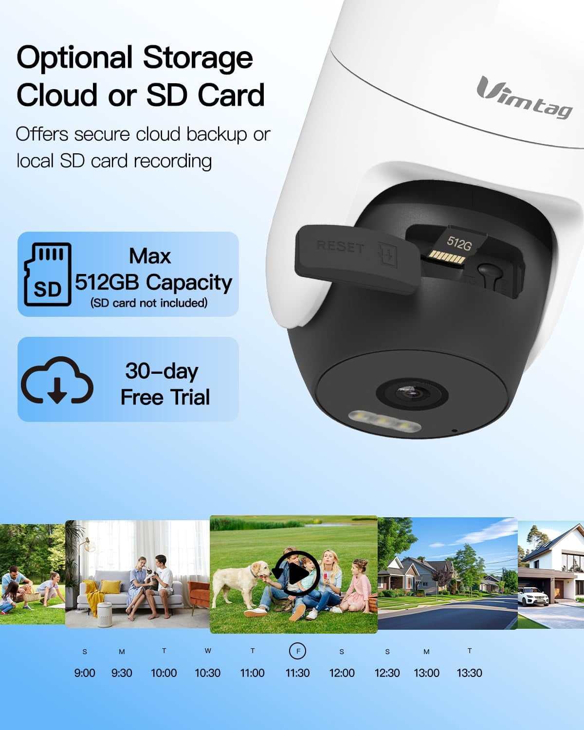 Vimtag 2.5K Security Camera Outdoor, Plug-in 2.4G WiFi Indoor Cameras for Home Security, Color Night Vision, 360° View, Motion Tracking & Alerts, IP66 Waterproof, Works with Alexa, Cloud/SD Storag