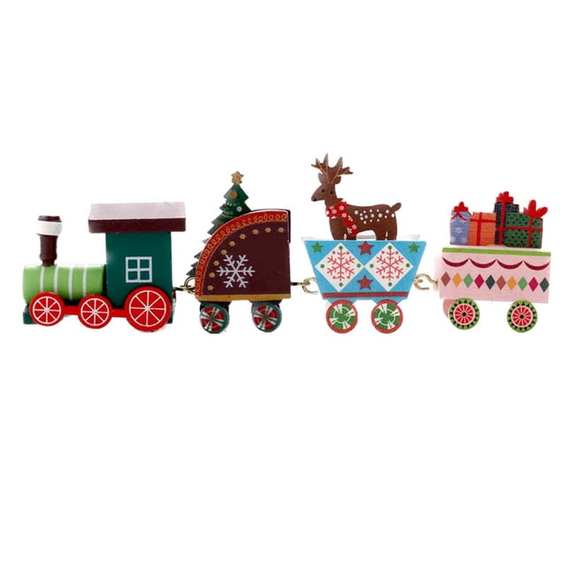 Adornos navideños de trenes de oficina, adornos navideños de tren, juguetes de regalo, juego de trenes de madera Multicolor