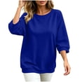 thumbnail image 2 of Stamzod 3/4 Length Sleeve Womens Tops Casual Loose Crewneck Sweatshirt Fall Fashion Dressy Work Blouse Dark Blue L, 2 of 7