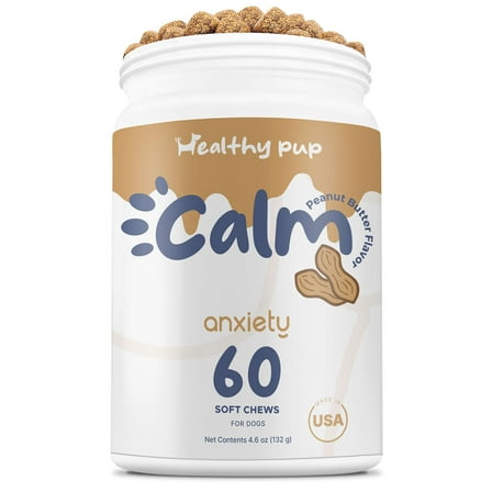 Healthy Pup Peanut Butter Calming Chews For Dogs with Melatonin - 60 Soft Treats - Dog Anxiety Relief