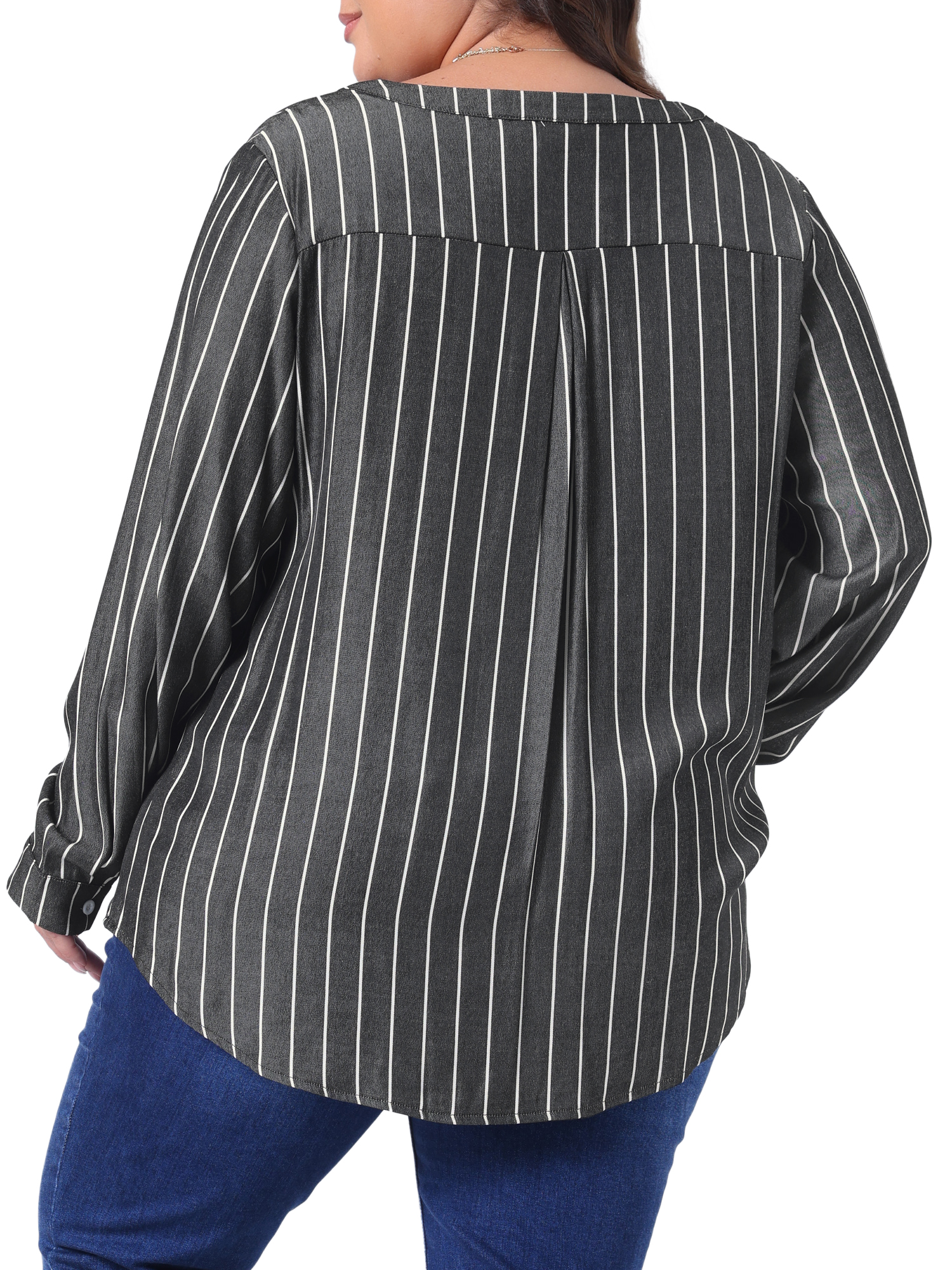 DARING DIVA Women's Plus Size Long Sleeve Button Down Blouse 1X Black