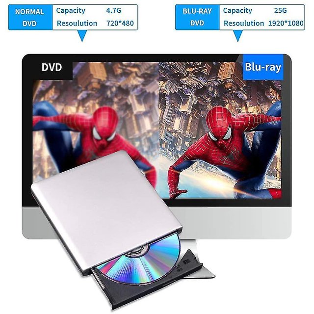 Unidad De DVD Externa 3D, Usb 3.0 Y Lector De DVD De Cd Tipo C Portab Óptico Delgado