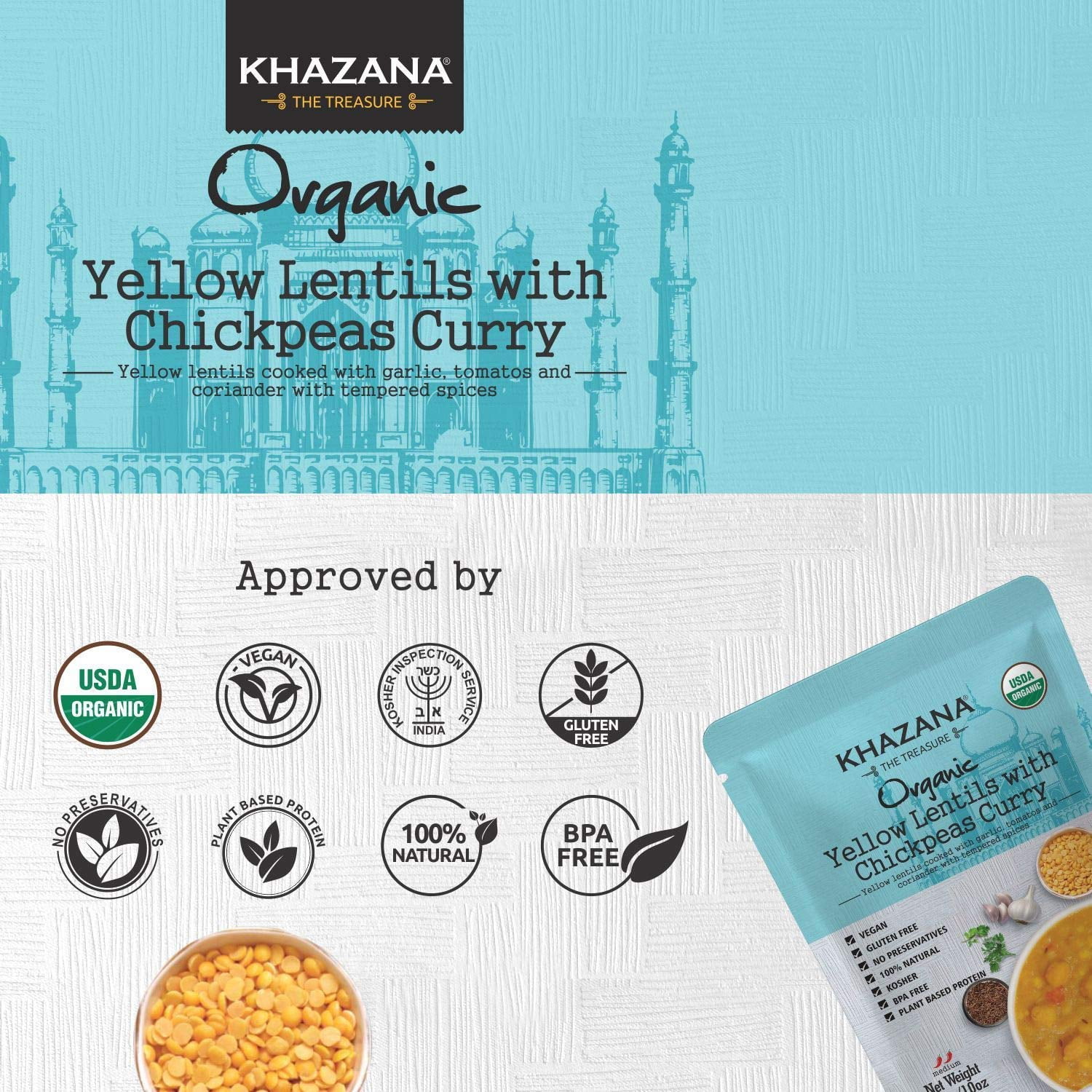 (Pack Of 6) Khazana Lentil Yellow Chickpea Ready To Eat 10 Oz