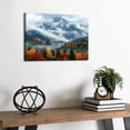 thumbnail image 2 of Autumn Mountain Forest Canvas Wall Art, Snow Capped Mountain with Fall Trees Print, Misty Nature Landscape Artwork for Living Room Bedroom Office, Ready to Hang, 2 of 6