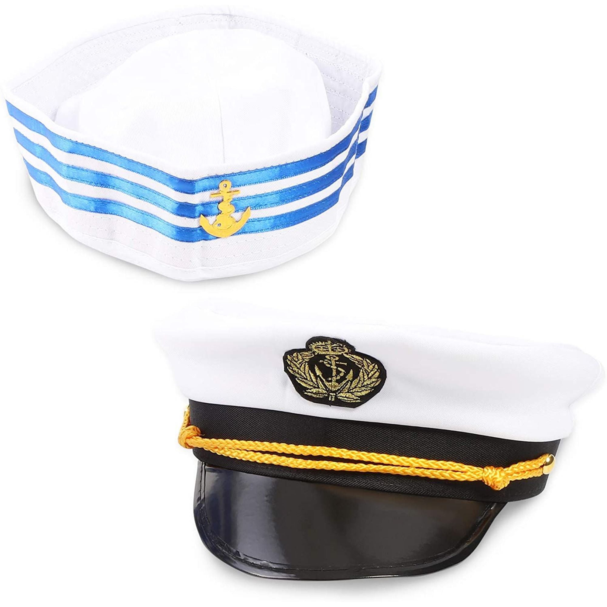 Pair of Yacht Captain and Sailor Hats, Navy Marine Hat for Nautical