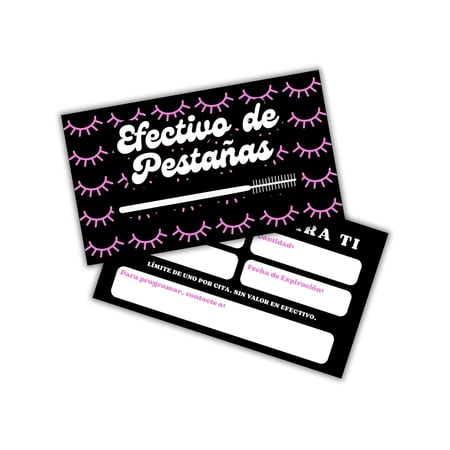Spanish Certificado de Regalo Para Pestaas 50pk 2x3.5 Lash Cash Vale Gift Card Extensiones Instrucciones de Cuidado Bulk Refill