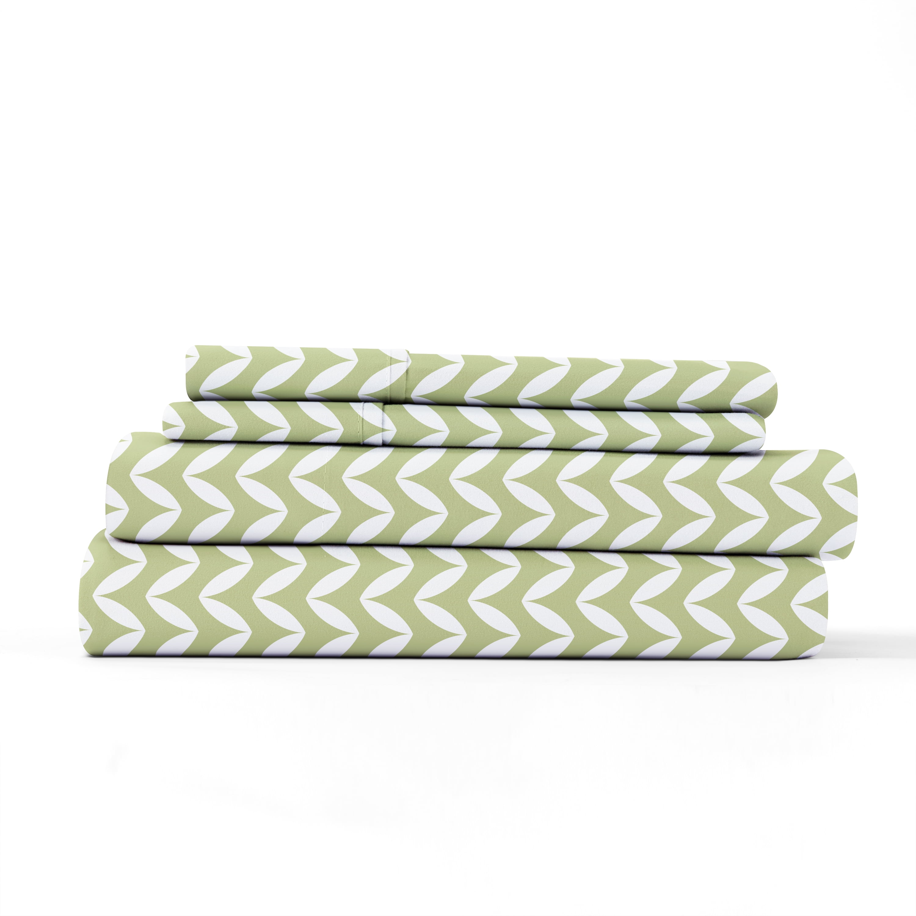 Noble Linens 4 Piece Pattern Microfiber Bed Sheets Set, Sage Puffed Chevron, California King