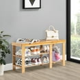 thumbnail image 3 of Zimtown 35 inch Shoe Bench with Storage, Bamboo Wood Entryway Bench with 3-Tier Shoe Rack Storage Organizer for Boots in Entryway Hallway Living Room Bathroom, Natural Finish, 3 of 12