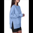thumbnail image 3 of Sudaderas Oversize para Mujer, Cuello Redondo, Larga, Informales, Holgadas, con Aberturas, para Otoño Azul L, 3 of 9