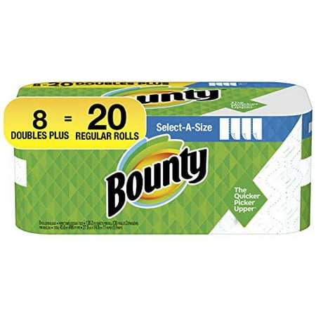 Bounty Select-A-Size Paper Towels, White, 8 Double Plus Rolls = 20 Regular Rolls (Packaging May Vary)