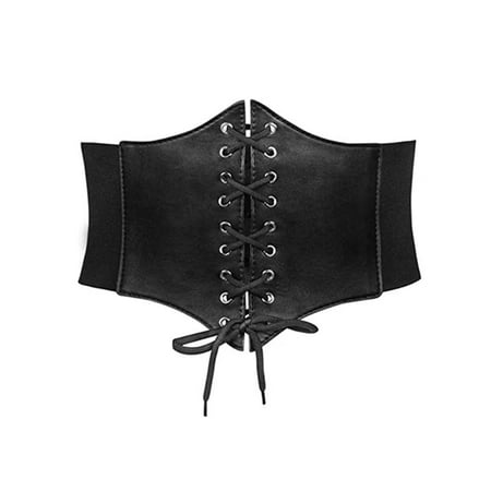 Ladies Boned Overbust Corset Bustier Girdle Waist Clip Breathable Outside Wearing Waist Shrink Lace-up Cinch Belt Black D