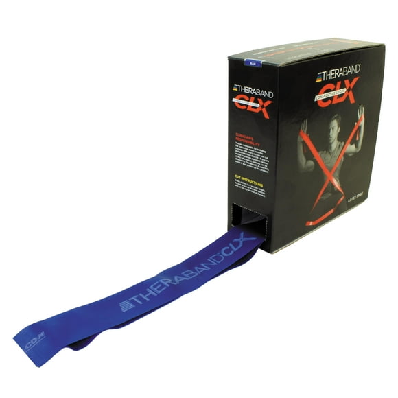 TheraBand CLX Resistance Band with Loops, Fitness Band for Home Exercise and Full Body Workouts, Portable Gym Equipment, Gift for Athletes, 25 Yard Dispenser, Blue Extra Heavy, I