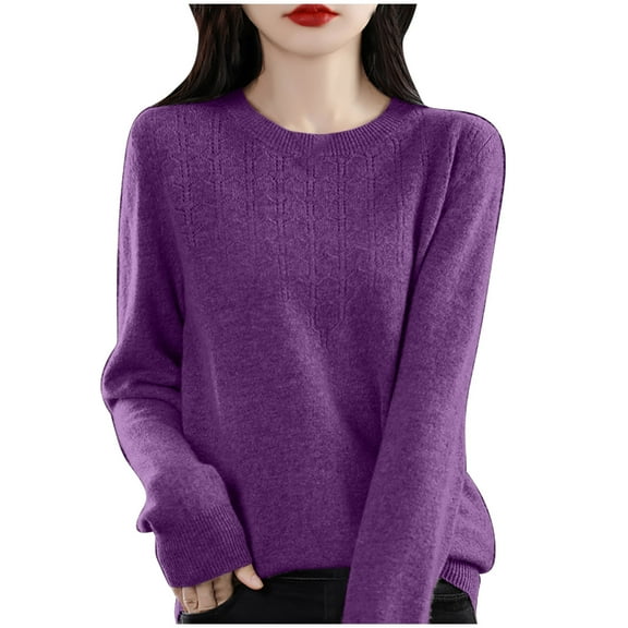 Sweaters For Women Clearance Sevevn Women's Solid Color Long Sleeved Round-Neck Knitted Sweater Thin Sweater Top