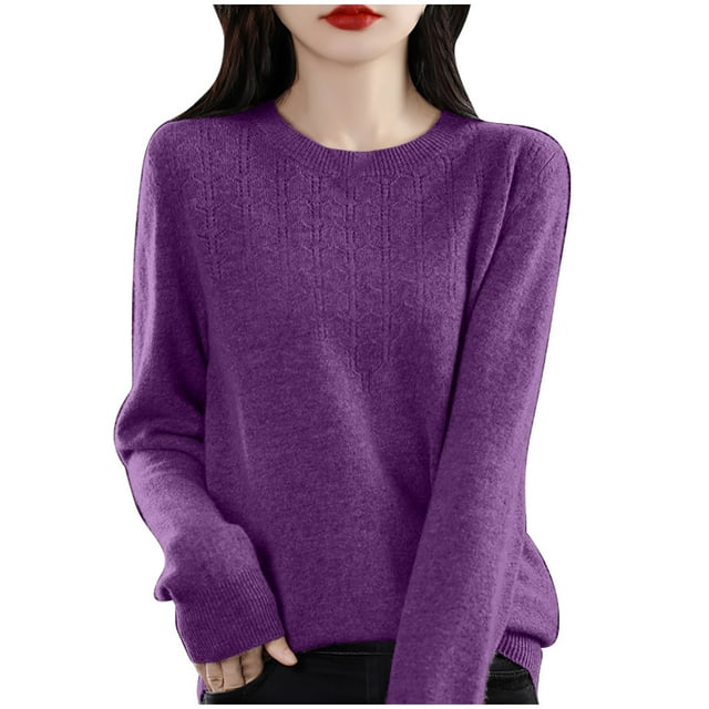 cfhntfmh Chandails pour Femmes 2024 Automne Hiver Col Rond Tops Ajustés Décontractés Chandail à Manches Longues Base Ample