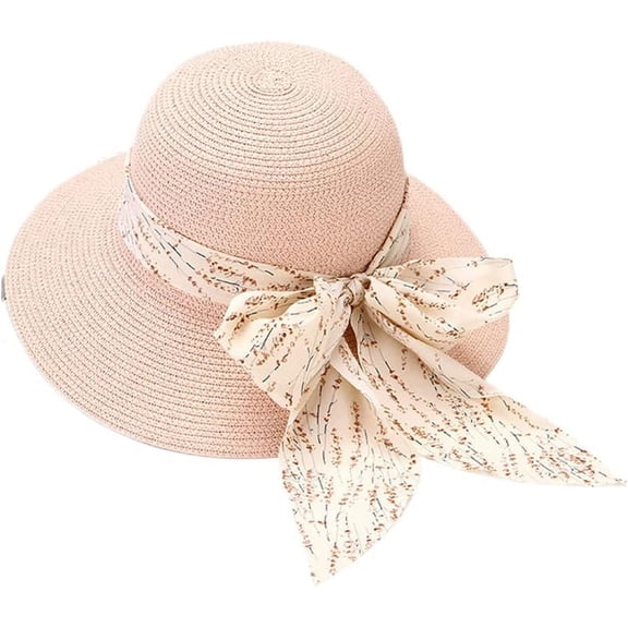 YooGuoGuo Sun Hat for Women Straw Hat Summer UV Protection Beach Cap Packable Wide Brim Travel Bucket Hat with Bowknot Ribbon