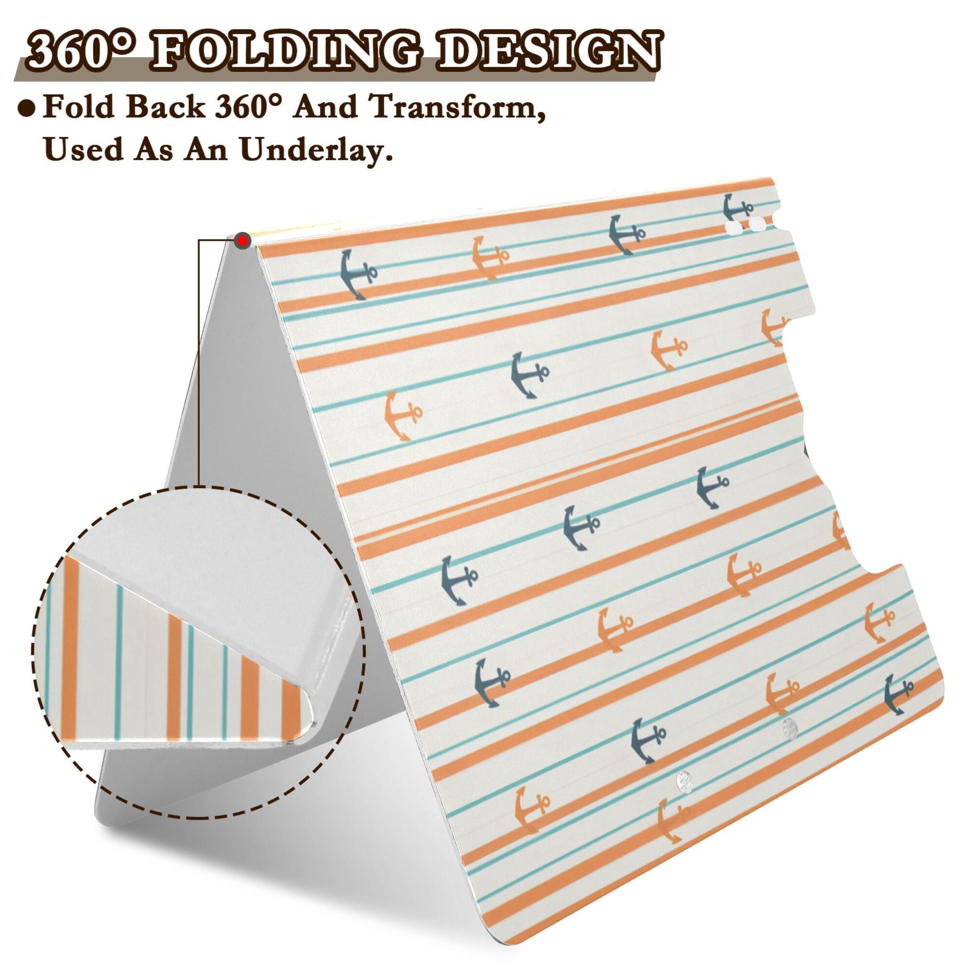 FORMRS A4 Clipboard Folder with Pen Holder Horizontal Foldable School Office Binder, Beige Nautical Pattern