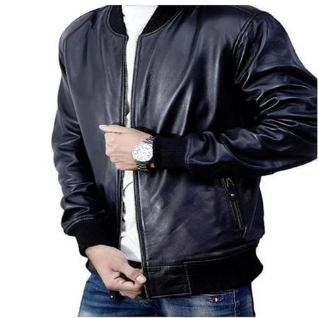 Bomber Jacket men, Black Genuine Lambskin Leather Jacket for Men, Novelty