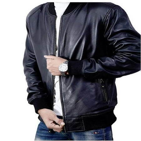 Bomber Jacket men, Black Genuine Lambskin Leather Jacket for Men, Novelty Style