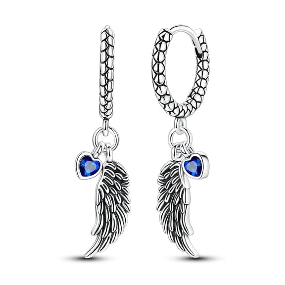 MULA European Blue AAA CZ Wings Love 925 Sterling Silver Hoop Earrings for Women Jewelry Gift