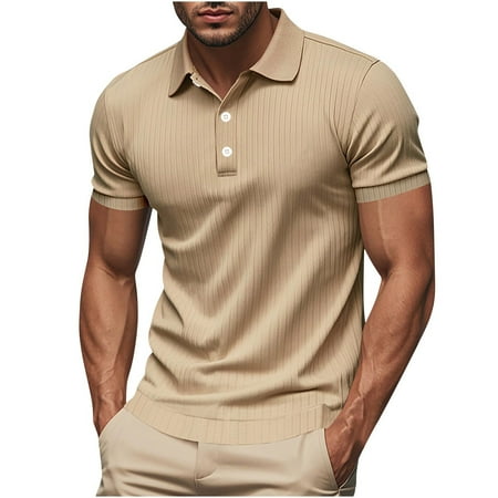Mens Shirts Under $10 Mens Bodybuilding Fitness Shirts Short Sleeve Golf Shirts Moisture Wicking Athletic Casual Muscle Shirt Khaki XXXL