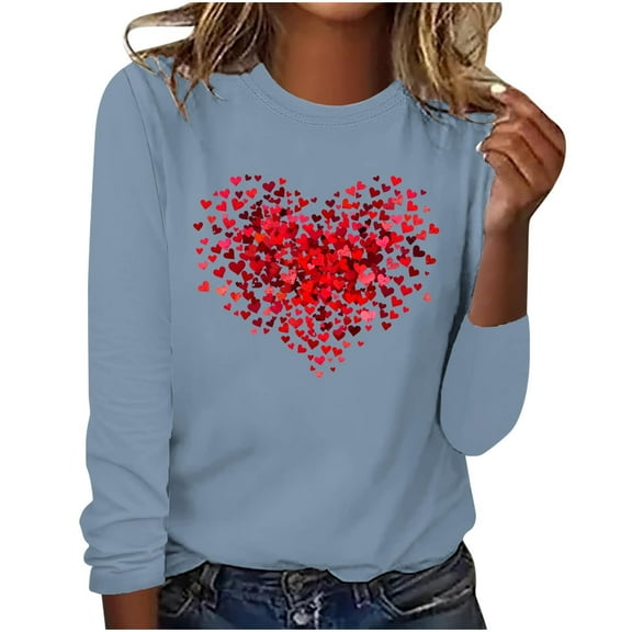 Lenpel Valentine's Day shirts for women casual crew neck long sleeve printed tunic tee tops spring fall blouses