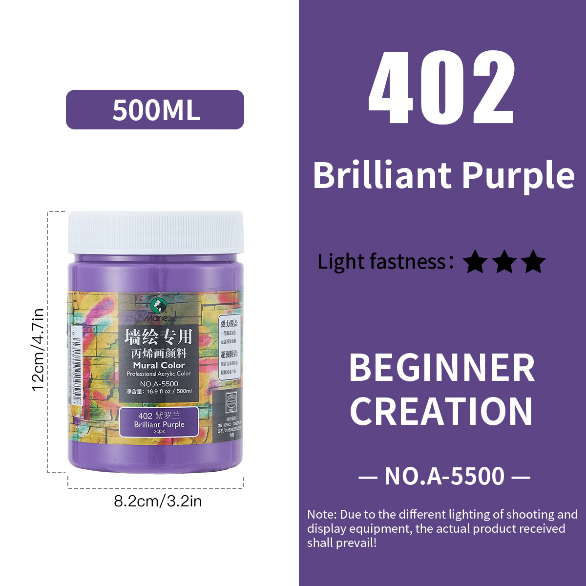 Acrylic Paint for Wall Art, 500ml(16.9Fl Oz), Rich Pigment, Waterproof Paint for Canvas/Wood/Clay, DIY Craft Supplies