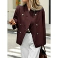 thumbnail image 4 of Women Cropped Trench Coat Oversized Double Breasted Lapel Long Sleeve Short Jacket Fashion Outerwear Wine Red XL, 4 of 7