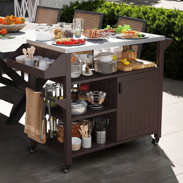Costway Outdoor Grill Cart Movable Prep Table with Storage Cabinet