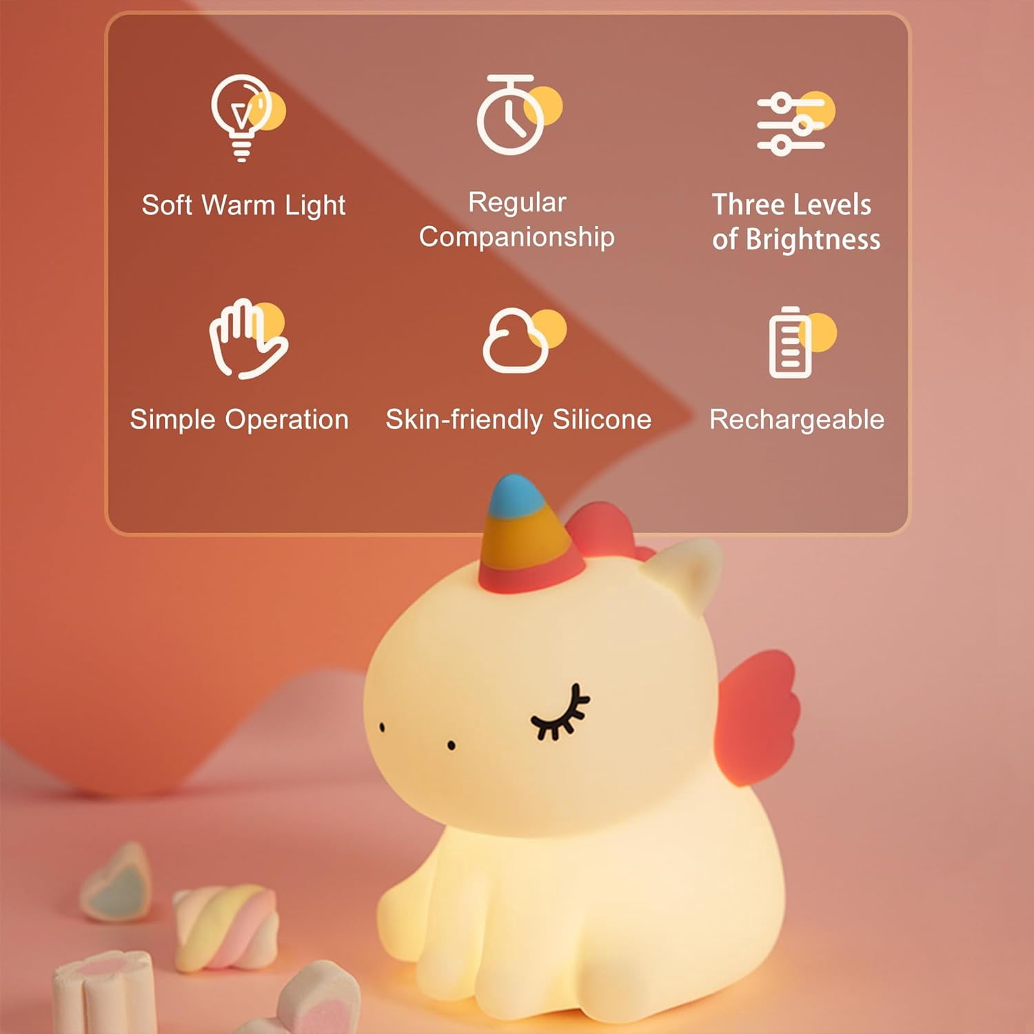 Unicorn Night Light for Kids, Cute Silicone Baby Nursery Night Light Dimmable LED Unicorns Lamp Rechargeable Bedside Lamp Nightlight Unicorn Toys for Girls Toddler Women Gifts Bedroom Kids Room Decor