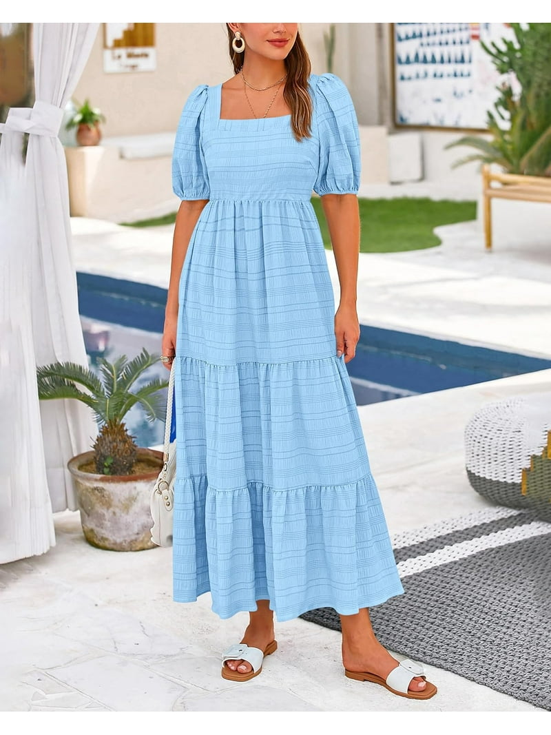 Women's Summer Dresses 2025 Puff Sleeve Square Neck High Waist Smocked A-Line Flowy Loose Fit Midi Dress - Walmart.com Women's Summer Dresses 2025 Puff Sleeve Square Neck High Waist Smocked A-Line Flowy Loose Fit Midi Dress - Walmart.com