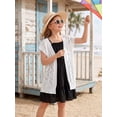 thumbnail image 5 of Girl's Crochet Sheer Open Front Swim Cover Up Short Sleeve Summer Beach Kimono Swimsuits, 5 of 8
