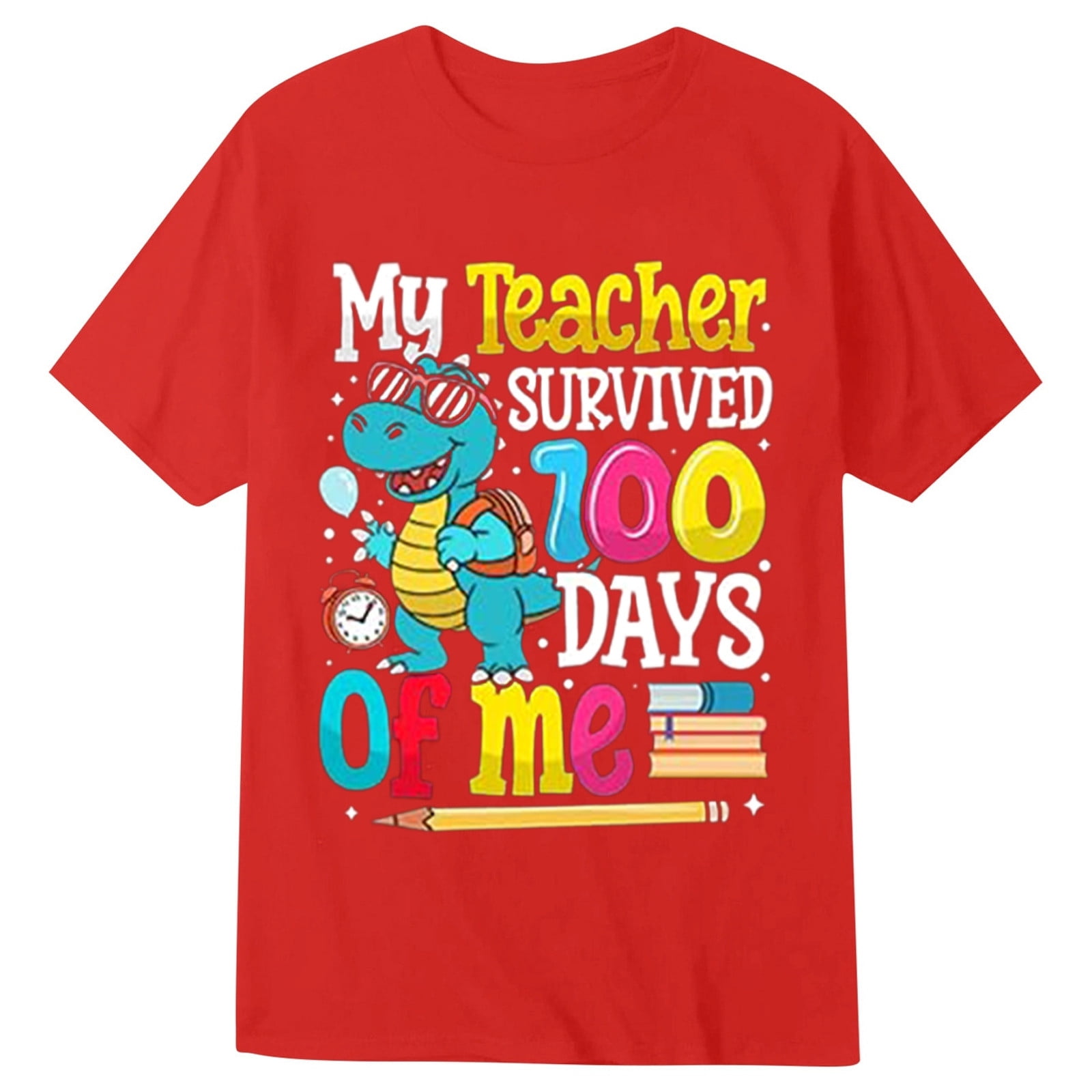 WOYY Boys 100 Days Of School Shirt Casual Letter Short Sleeve T-Shirt for Kids Red Sizes 1-13