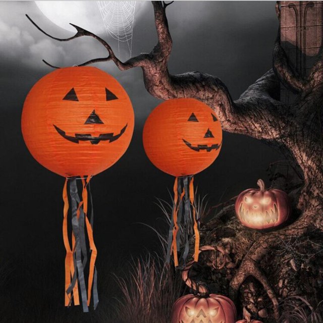 Linterna de calabaza de papel colgante de Halloween de Dia. Decoración de de lámpara de miedo de 40 cm 5pcs Macarena Lámpara de calabaza de Halloween